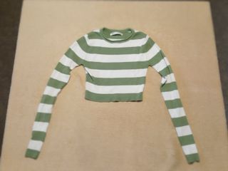Crop Top Pull & Bear rayas verde y blanco