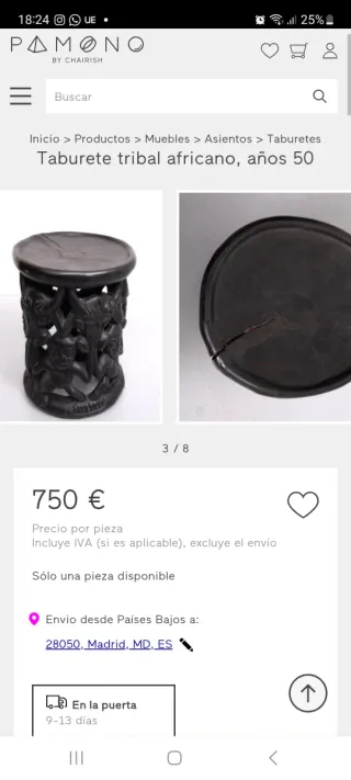 Taburete Bamileke tallado madera