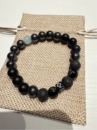 Braccialetto unisex perline nere e blu