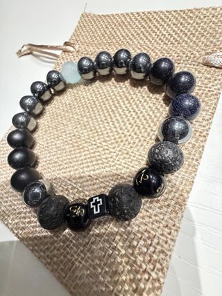 Braccialetto unisex perline nere e blu