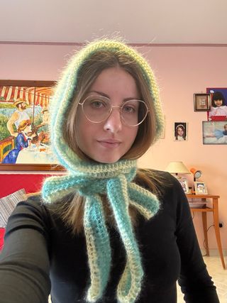 Cappuccio con sciarpa lana mohair, Bonnet crochet