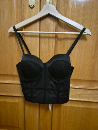Corsé negro malla transparente Commense