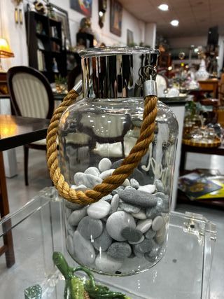 Tarro decorativo cristal con cuerda