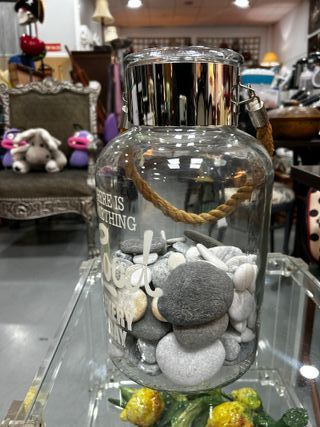 Tarro decorativo cristal con cuerda