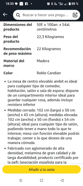 Mesa café elevable Roble