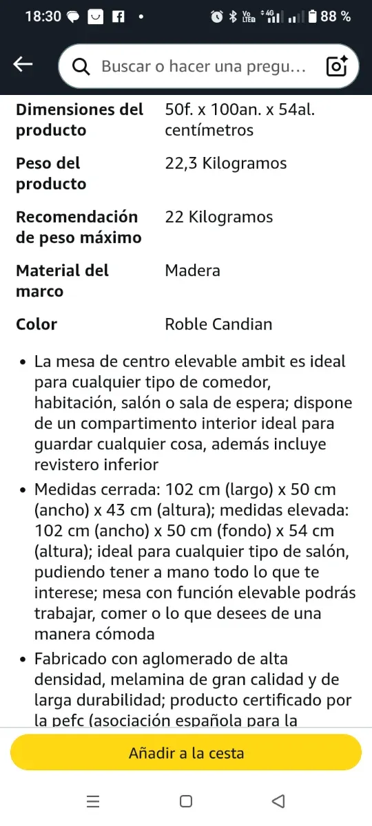 Mesa café elevable Roble