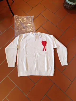Maglione Ami Paris Bianco Cuore Rosso