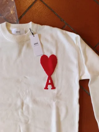 Maglione Ami Paris Bianco Cuore Rosso