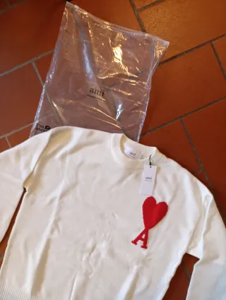 Maglione Ami Paris Bianco Cuore Rosso