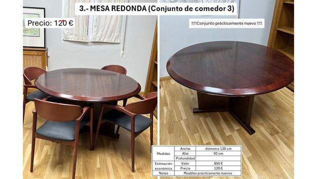 Mesa Redonda Comedor + 4 Sillas con reposabrazos