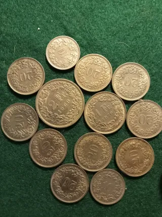 Lote 13 monedas Suiza 10, 20 y 1 Fr.