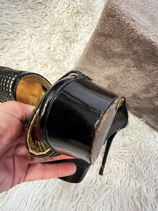 Sandali neri vernice tacco stiletto plateau