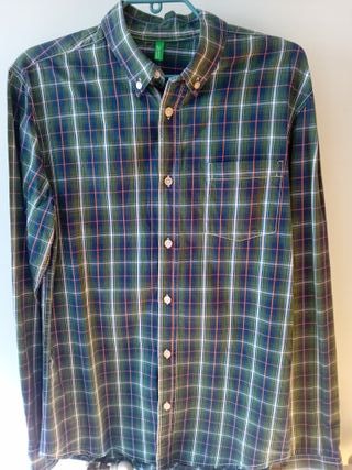Camisa Benetton cuadros verde y azul