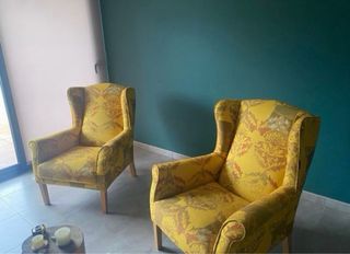 2 Poltrone Vintage in Tessuto Giallo