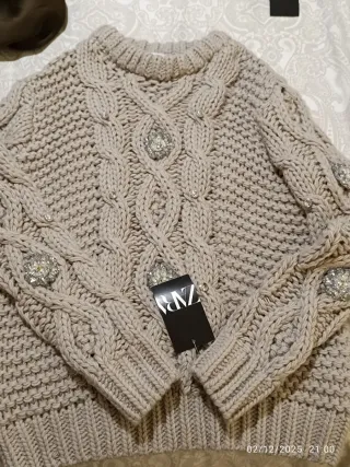 Jersey Zara Beige Trenzado Cuello Alto