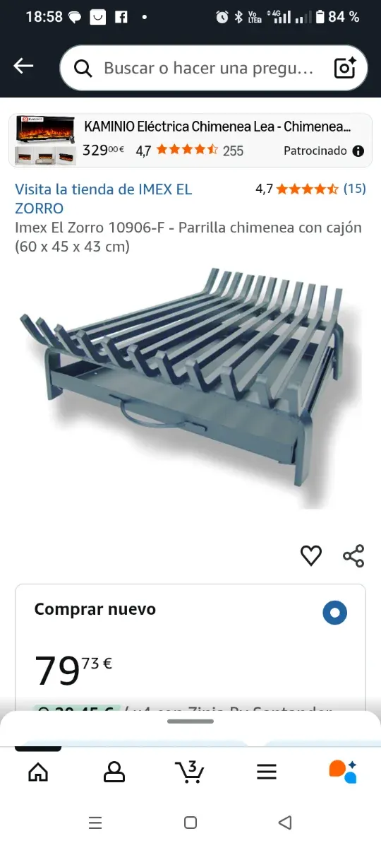 Parrilla para chimenea de metal