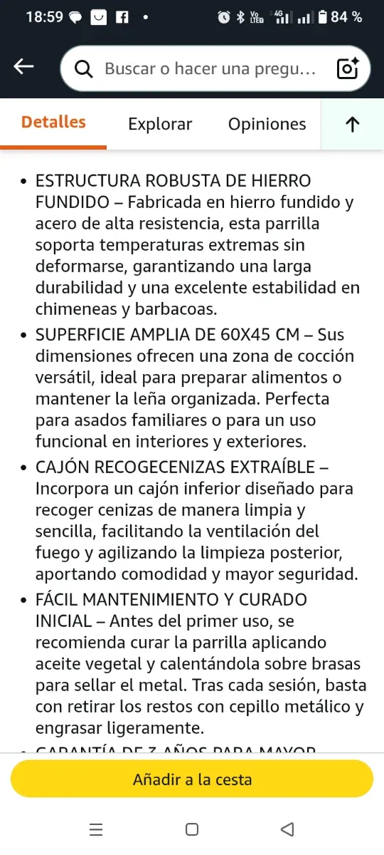 Parrilla para chimenea de metal