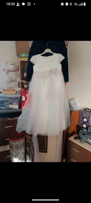Vestido comunión/novia blanco y rosa