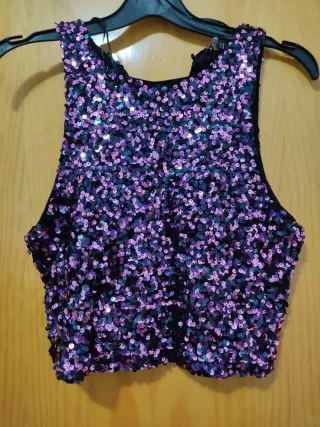 Top lentejuelas morado y negro