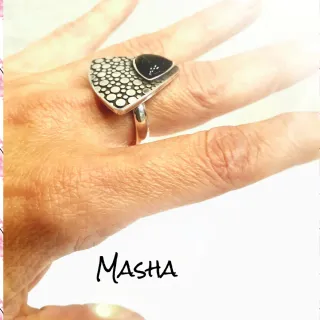 Anillo Zamak Baño Plata Negro