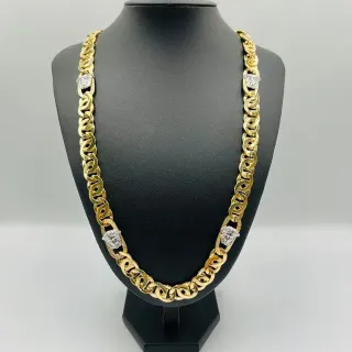 Cadena Tipo Cartier Medusa Greca Bicolor 12mm 18K