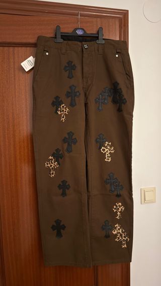 Pantalones Chrome Hearts Marrones con Cruces