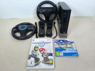 Nintendo Wii Negra + Mario Kart y Wii Sports Resor