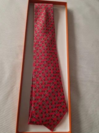 Corbata Hermes Seda Roja Dibujo Hípica