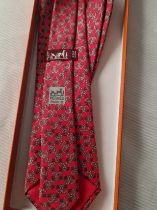 Corbata Hermes Seda Roja Dibujo Hípica