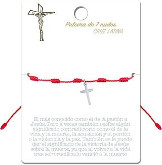Pulsera Roja 7 Nudos Cruz Latina Acero Inoxidable