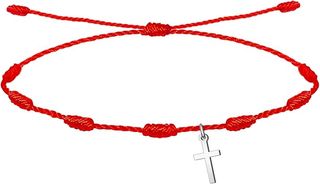Pulsera Roja 7 Nudos Cruz Latina Acero Inoxidable
