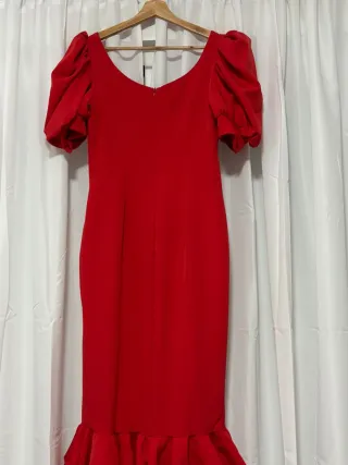 Vestido rojo fiesta mangas abullonadas