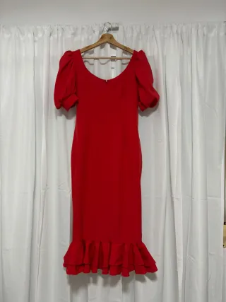 Vestido rojo fiesta mangas abullonadas