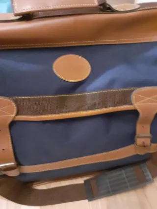 Borsone da viaggio blu e marrone