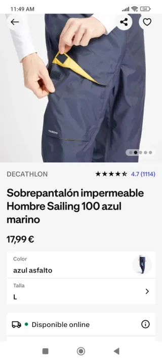 Pantalón impermeable hombre Tribord azul Talla S