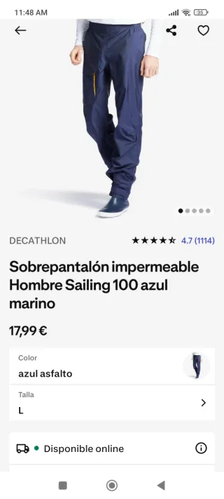 Pantalón impermeable hombre Tribord azul Talla S