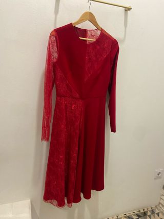 Vestido rojo Victoria encaje manga larga