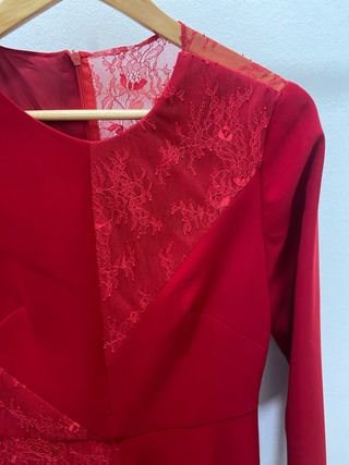 Vestido rojo Victoria encaje manga larga