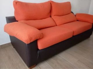 Sofá 3+2 plazas marrón y naranja