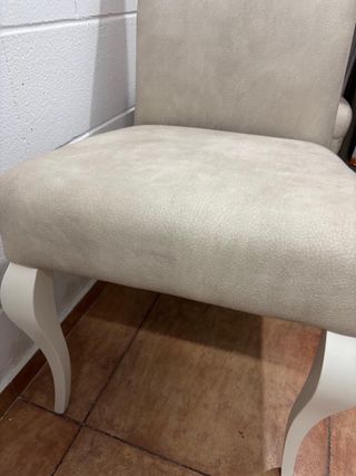 4 Sillas Comedor Tela Beige Patas Blancas