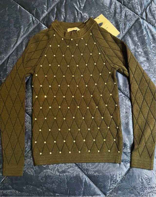 Maglia Filo con Brillantini Verde Oliva