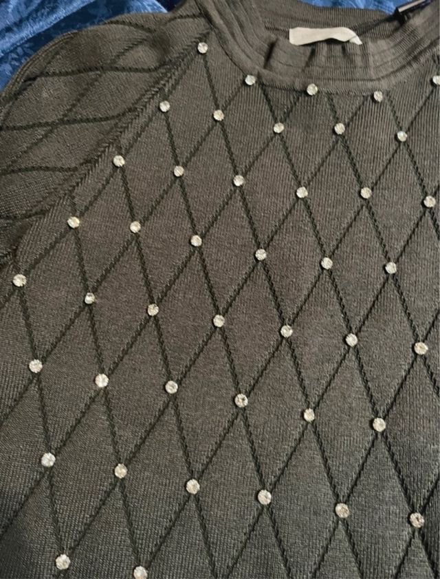 Maglia Filo con Brillantini Verde Oliva