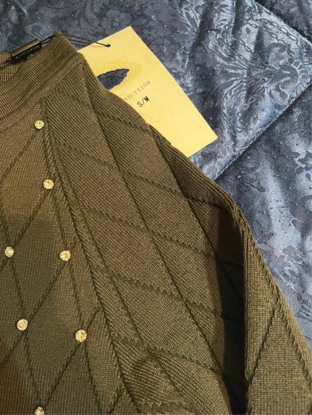 Maglia Filo con Brillantini Verde Oliva