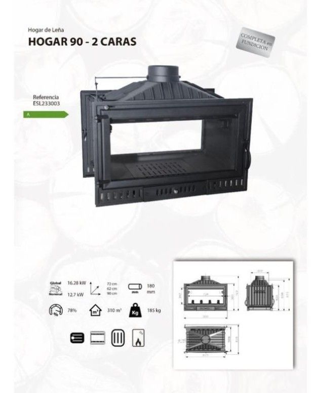 Estufa de Leña de 2 Caras Nueva ESL233014GRA