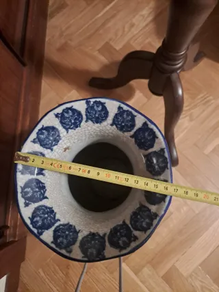 Jarrón / Paragüero Cerámica Azul y Blanco