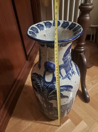 Jarrón / Paragüero Cerámica Azul y Blanco