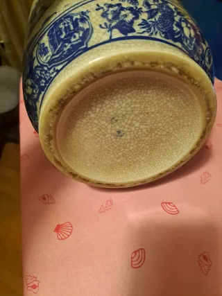 Jarrón / Paragüero Cerámica Azul y Blanco