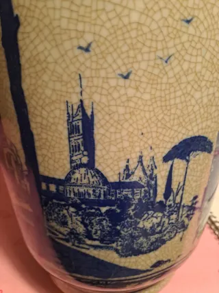 Jarrón / Paragüero Cerámica Azul y Blanco