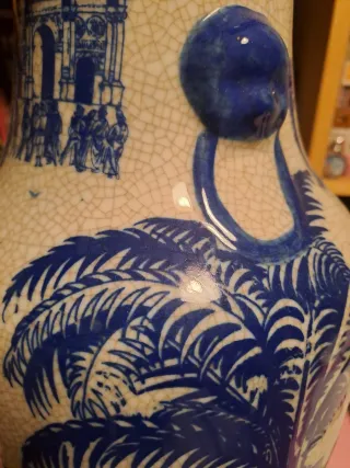 Jarrón / Paragüero Cerámica Azul y Blanco