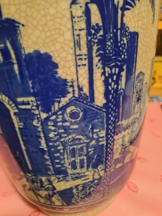 Jarrón / Paragüero Cerámica Azul y Blanco